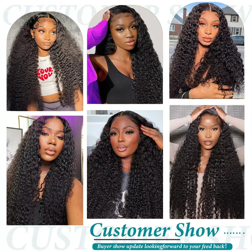 Upgraded V Part Wig Kinky Curly Wig Brazilian 32 inch Natural Black Color Deep Wave Human Remy Hair Wigs For Women 200 Density