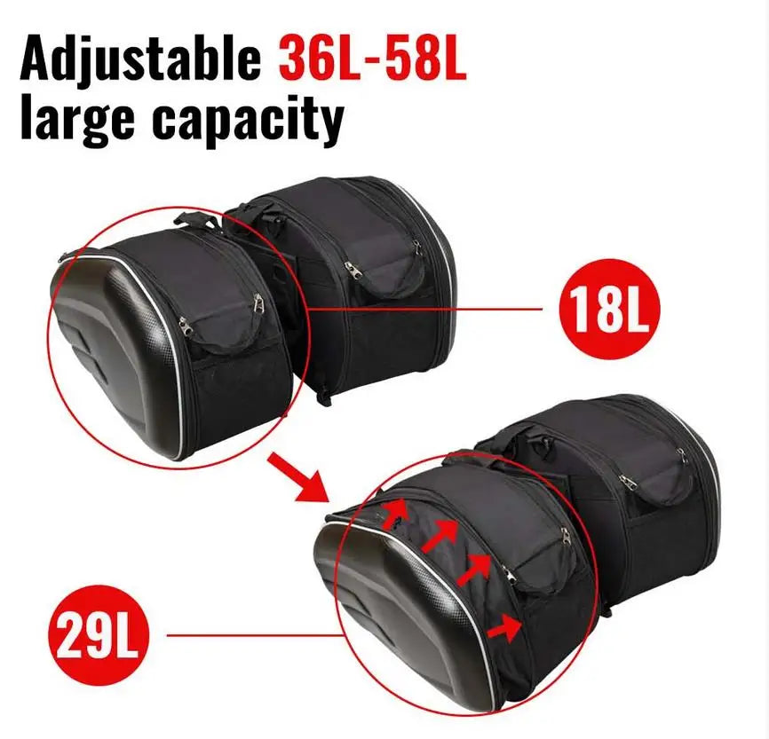 Black 36-58L Motorcycle Saddlebags Waterproof Scooter Tail Luggage Suitcase Saddle Bag Motorbike Side Helmet Riding Travel Bags