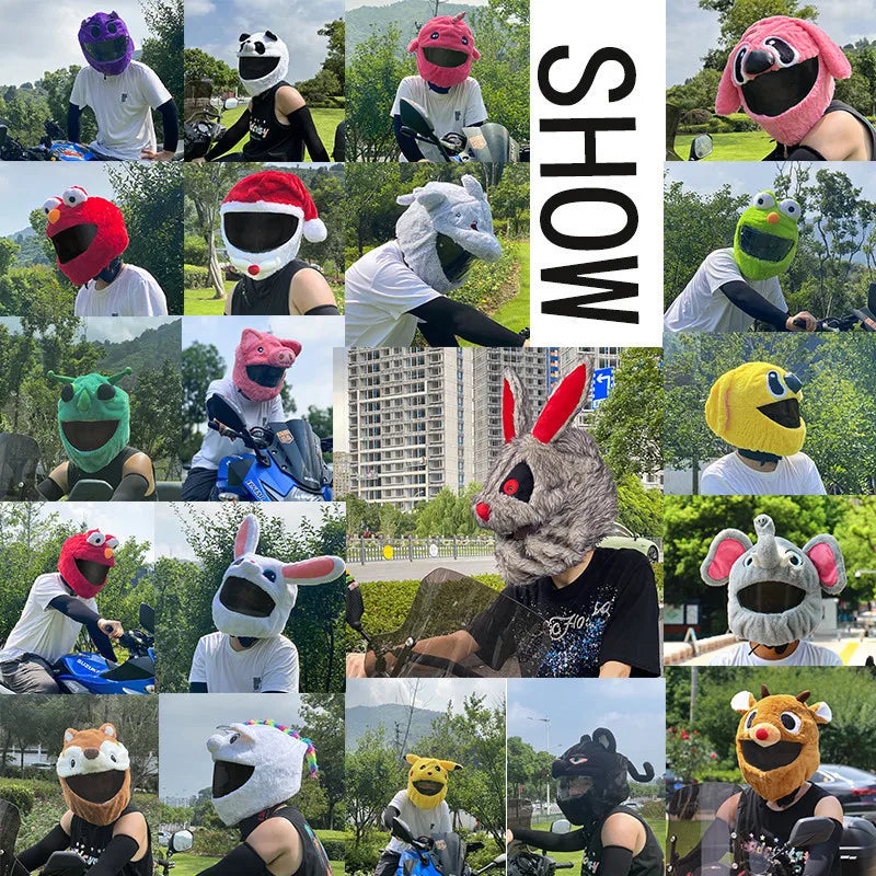 Uchoose Motorcycle Helmet Cover Cartoon Plush Helmets Hat With Crazy Large Flexible Ears Funny Helmet Protective Case For Riding