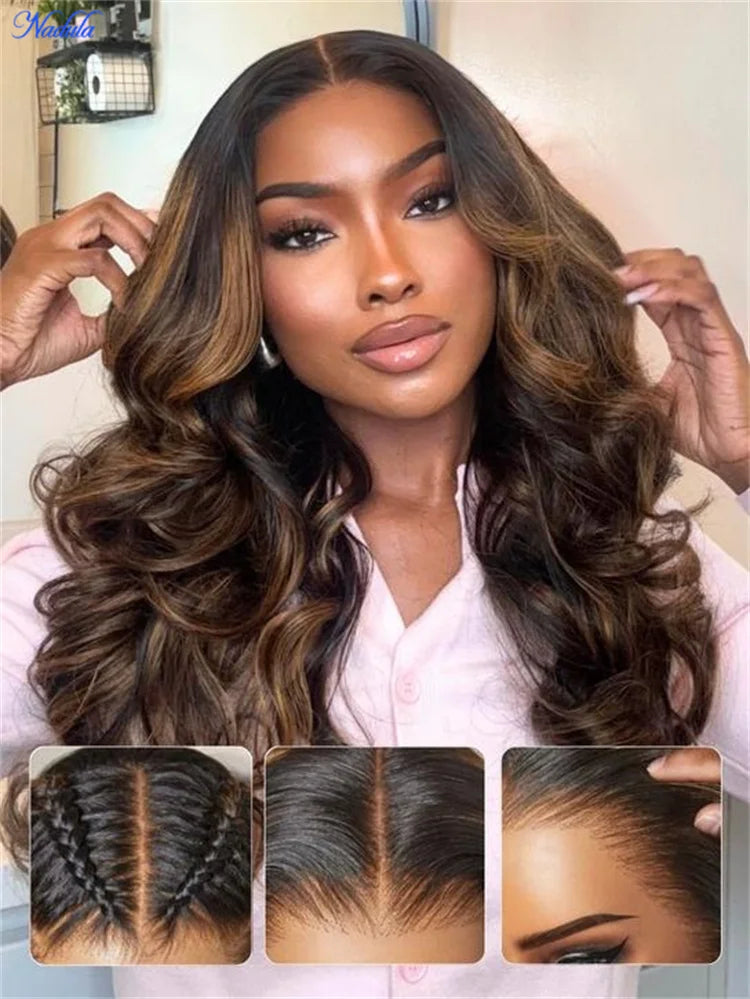Nadula Balayage Highlights Glueless Wigs 100% Brazilian Body Wave Human Hair Wigs 7x5 Bye Bye Slip™ Wig with Invisi Drawstring