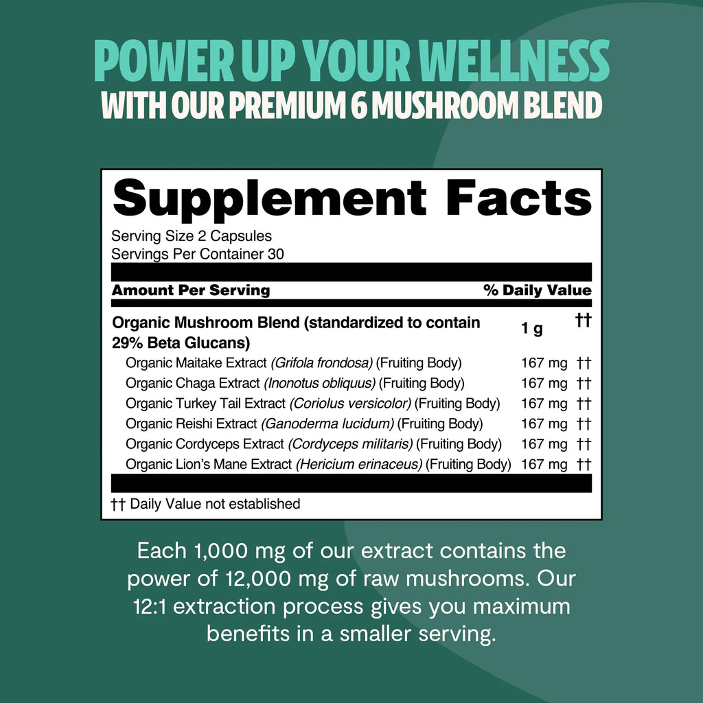Organic Mushroom Complex Supplement Capsules