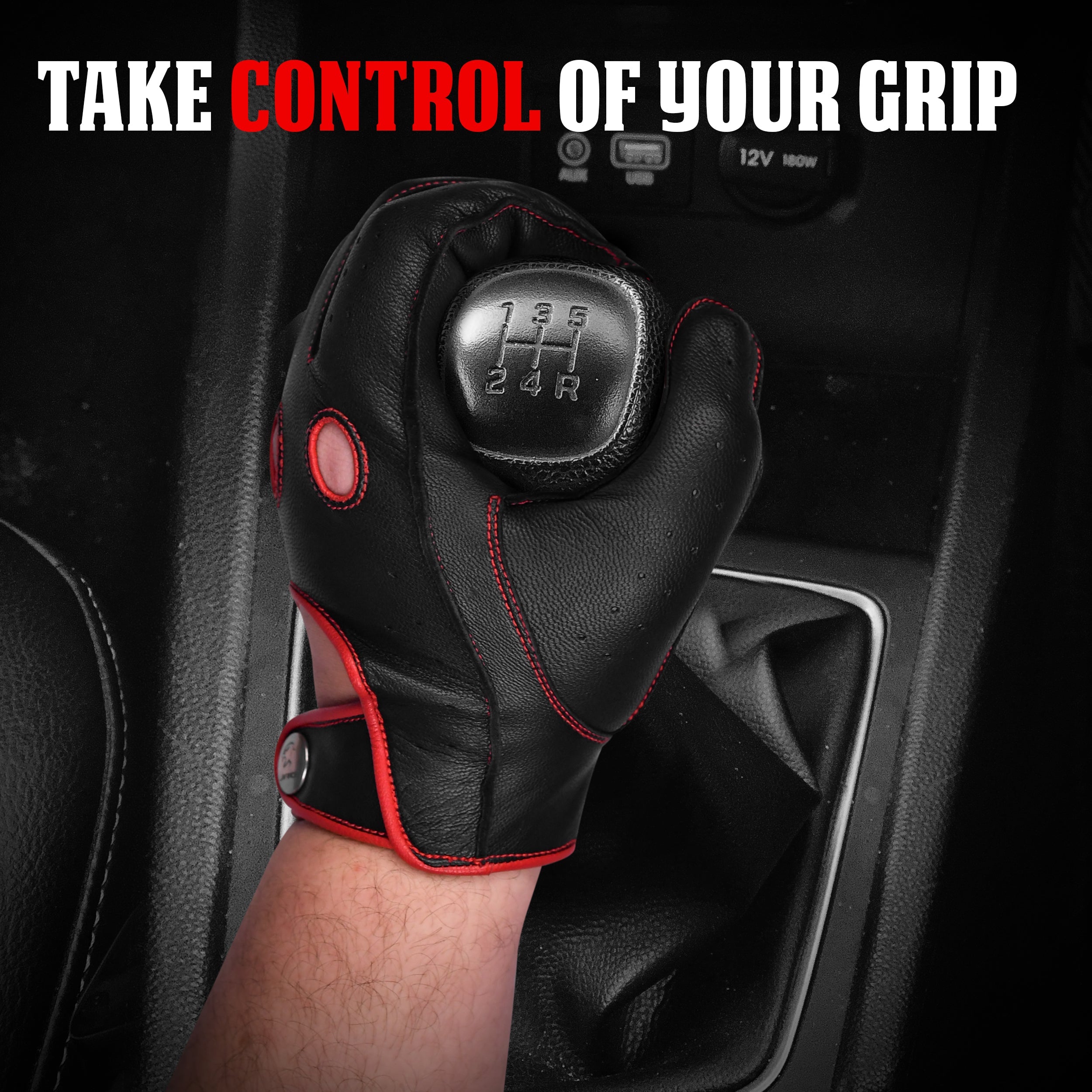 Leather Dark Knight Gloves - Full Finger Design (Red)