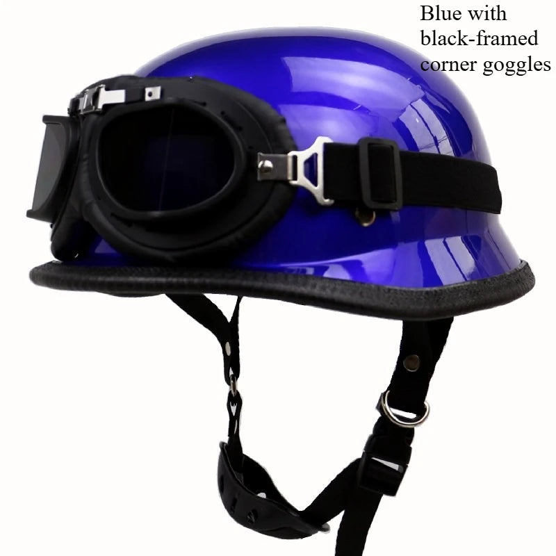 Vintage German Motorcycle Helmet, Open Face Retro Half Helmet, Pilot Approved With, Available in Sizes S to XXL.