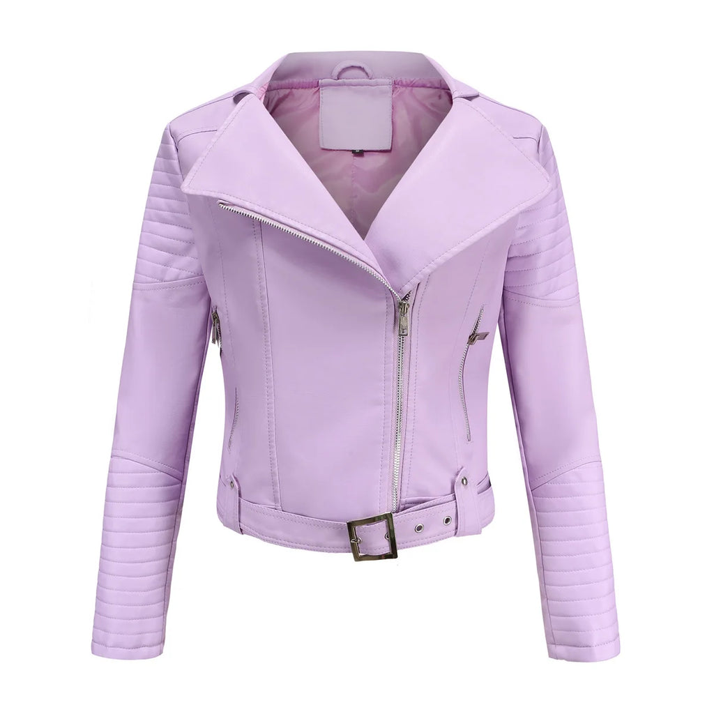 black high-quality clothing Leather coat spring women leather jacket slim motorcycle clothing Zipper fashion jackets and coats