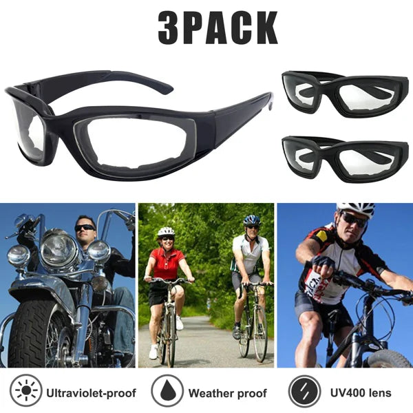 3 pairs Motorcycle Sports Biker Riding Glasses Wind Resistant Eye Protection Clear Sports Goggles Cycling Glasses Sunglasses