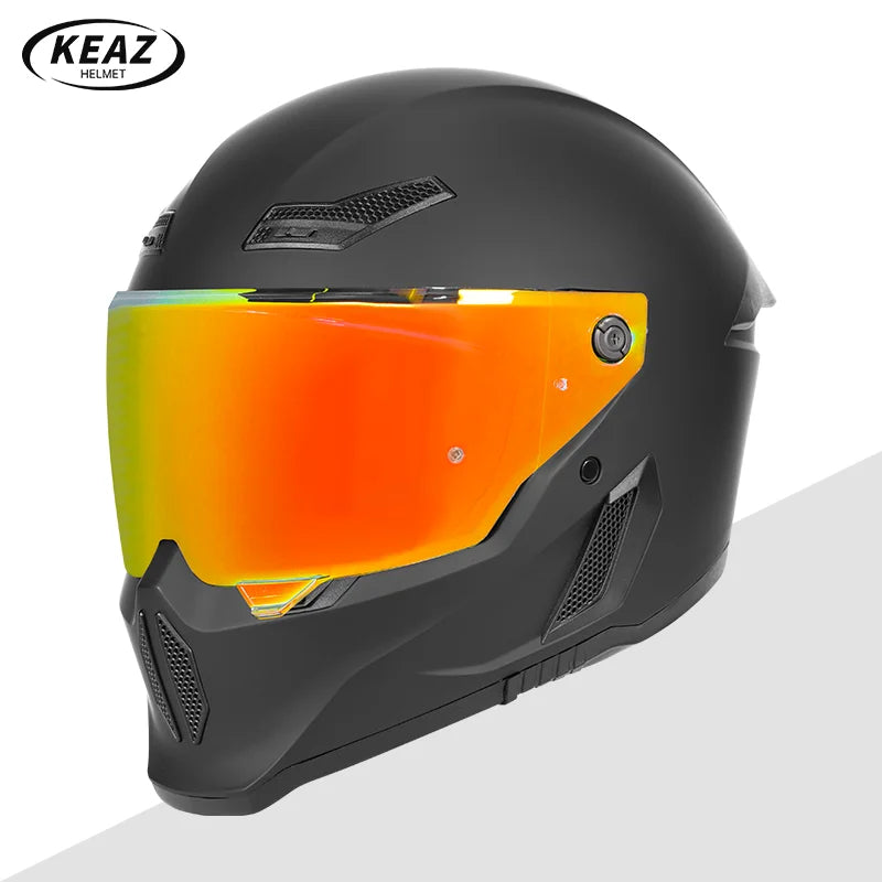 Personalized Retro Black Motorcycle Helmet Men Women Full Helmet for Motorcycles DOT Cover Suitable for All Seasons and Anti-Fog