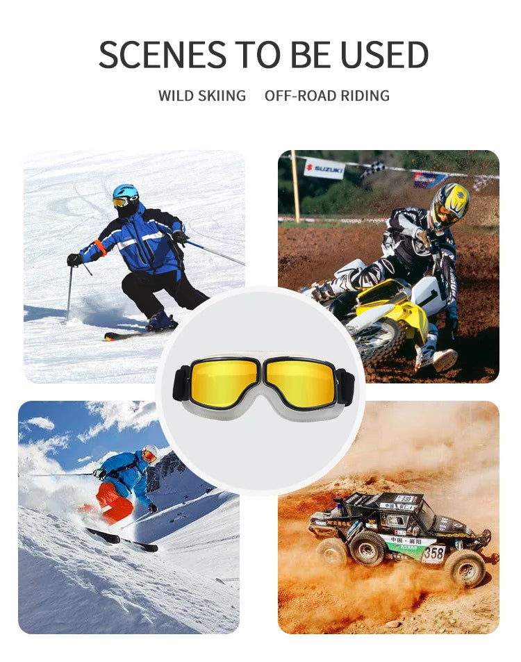 Motorcycle Helmet Glasses–Retro Windproof Sunglasses with Leather Frame–Lightweight Foldable&Universal Fit–Perfect for riding